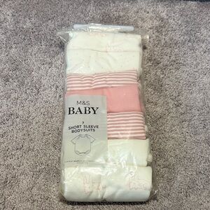 Baby Pink and White Short Sleeve Bodysuits - 7 Pack